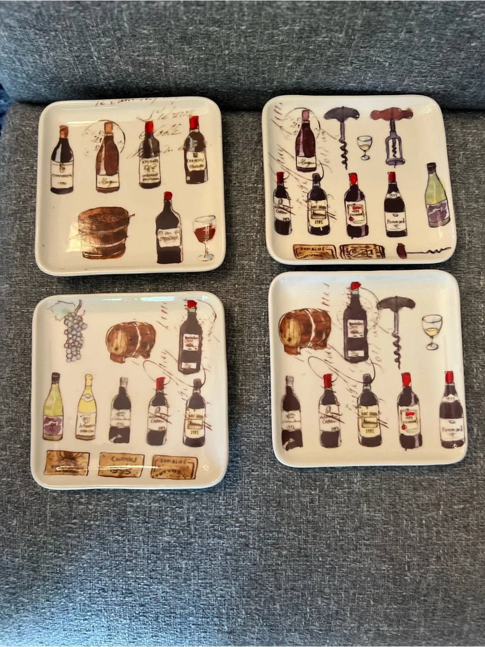 William Sonoma Vintage Wine Bottle Cork Screw Appetizer Plates